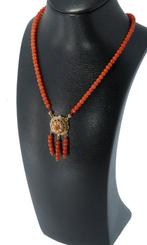 Bloedkoraal ketting antiek fraai 14k slot goud pampel hanger