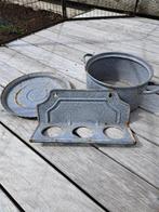 emaille set pan, houder en onderplaat, Antiek en Kunst, Antiek | Emaille, Ophalen
