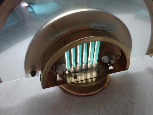 Hollywood Regency lamp messing en gehard glas 1970, Huis en Inrichting, Lampen | Wandlampen, Gebruikt, Glas, Metaal, Overige materialen