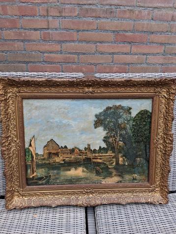Antiek schilderij, 89 breed x 69 hg. Lijst zeer netjes  beschikbaar voor biedingen