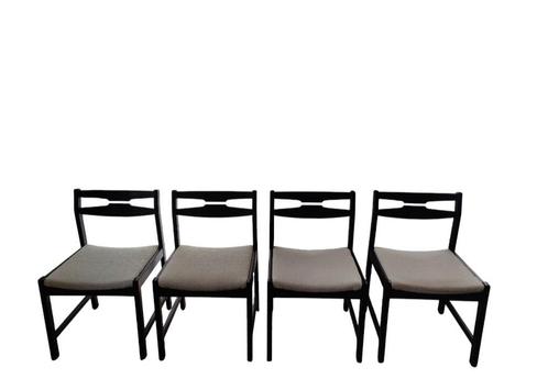 4x vintage design stoelen - gerestaureerd, Huis en Inrichting, Stoelen, Zo goed als nieuw, Hout, Stof, Bruin, Ophalen