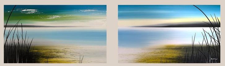 Schilderijenset (2-luik) van René Büttner, Antiek en Kunst, Kunst | Schilderijen | Abstract, Ophalen of Verzenden