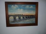 Mooi schilderij oude maasbrug in Maastricht van Sijstermans, 50 tot 75 cm, Ophalen of Verzenden, Zo goed als nieuw, Schilderij