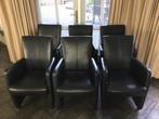 Leren eetkamerstoel met wieltjes 6 stuks, Huis en Inrichting, Stoelen, Ophalen, Gebruikt, Zwart, Leer