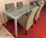 Keukentafel glazen craquelé tafelblad grijs incl. 4 stoelen, Ophalen, Zo goed als nieuw