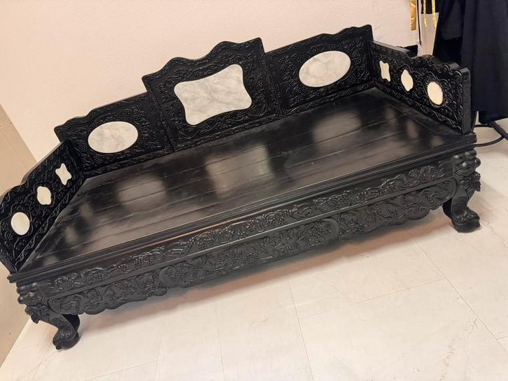 Laat 19e-eeuws opiumbed handgemaakt marmeren inleg, Huis en Inrichting, Banken | Sofa's en Chaises Longues, Gebruikt, Ophalen