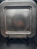 Zilverkleurig metalen dienblad met geëtste motieven, Antiek en Kunst, Ophalen of Verzenden