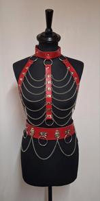 ECHT LEREN rode lingerie set kinky clubwear, Ophalen of Verzenden, Rood