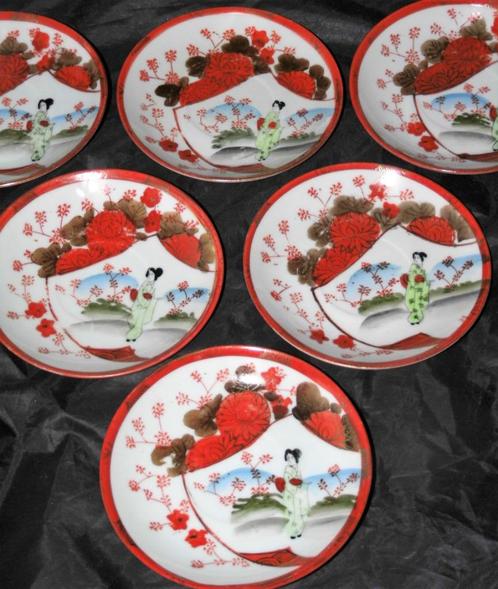 6 Vintage Chinees porselein schoteltjes/bordjes Geisha (291), Antiek en Kunst, Antiek | Servies los, Ophalen of Verzenden