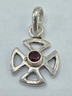 Zilveren Kruis met Rode Granaat Steen, Sieraden, Tassen en Uiterlijk, Antieke sieraden, Verzenden, Zilver, Ring