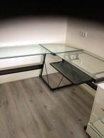 Hoekbureau met glazen desk, Huis en Inrichting, Bureaus, Ophalen, Zo goed als nieuw