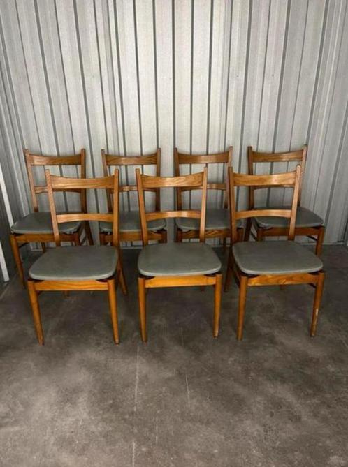 7x Deens stijl jaren 60 vintage stoelen, Huis en Inrichting, Stoelen, Gebruikt, Vijf, Zes of meer stoelen, Hout, Grijs, Ophalen