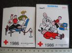 2x sticker rode kruis belgie suske en wiske 1986 scriptoria, Verzamelen, Verzenden, Zo goed als nieuw, Strip of Tekenfilm