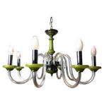 1960s Groene Murano hanglamp met chroom details, Huis en Inrichting, Lampen | Kroonluchters, Ophalen, Gebruikt, Glas, Modern, vintage