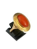 Antieke grote gouden ring met ovale bloedkoraal. Mt 20,5, Verzenden, Goud, Ring, Met edelsteen