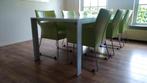 6 pers. tafel alu/glas + 6x Bert Plantagie eetfauteuil leder, Ophalen, Gebruikt, Design Modern Bert Plantagie, Glas