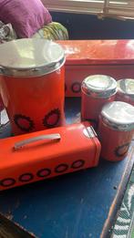 Set oranje gebloemde blikken Brabantia  jaren 70, Verzamelen, Blikken, Ophalen of Verzenden, Gebruikt, Overige, Overige merken