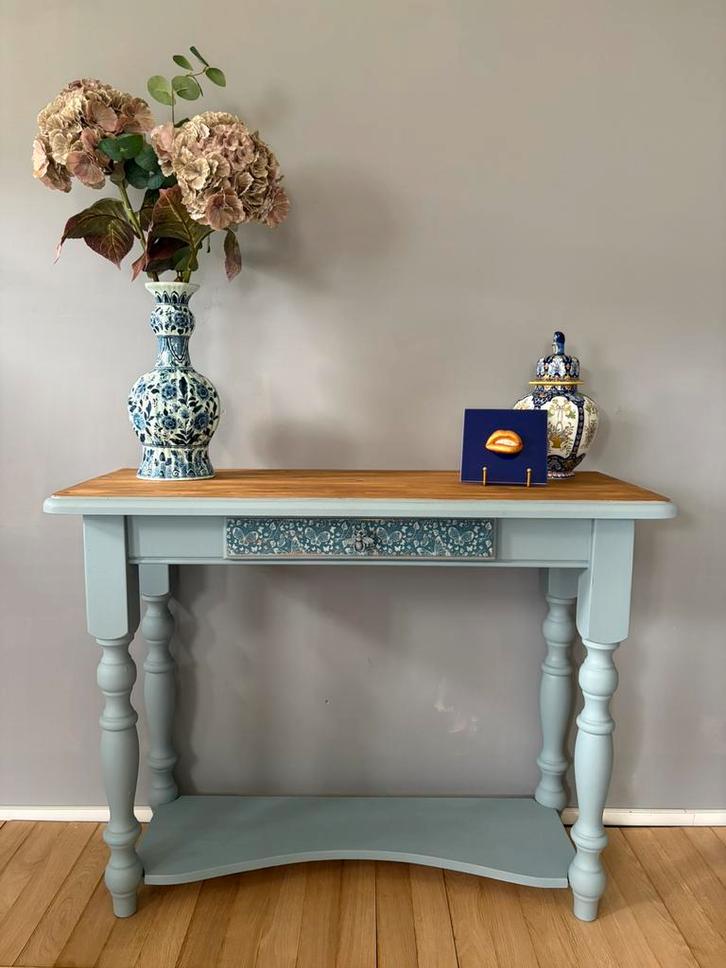 Unieke sitetable, Huis en Inrichting, Tafels | Sidetables, Zo goed als nieuw, 25 tot 50 cm, 100 tot 150 cm, Rechthoekig, Grenenhout