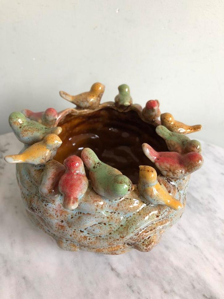 Nieuw Villa Pottery Vincent vogelpot 1-1 blauw, 14.5x10 cm., Sieraden, Tassen en Uiterlijk, Broches, Nieuw, Overige materialen