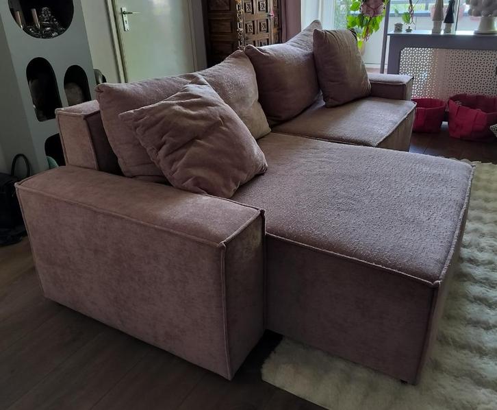 Roze (slaap)bank, Huis en Inrichting, Banken | Bankstellen, Gebruikt, Vierpersoons of meer, 200 tot 250 cm, Stof, Ophalen