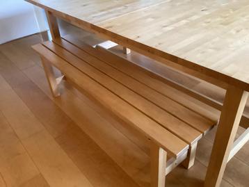 Grenen eettafel met bank - 220/265cm beschikbaar voor biedingen