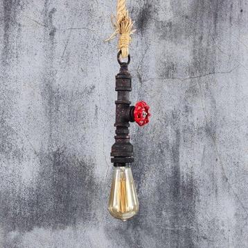 Touw Lamp Vintage - Waterpijp Hanglamp, zwarte knop ipv rood beschikbaar voor biedingen