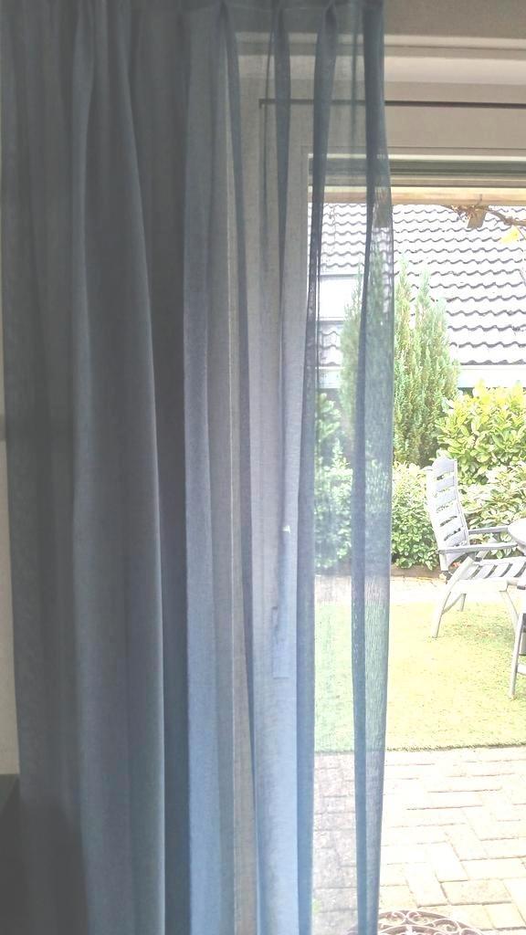 Blauwe Vitrage/Inbetween, 192x95cm, Vlinderplooi, Huis en Inrichting, Stoffering | Gordijnen en Lamellen, Ophalen of Verzenden