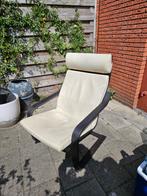 Ikea Poang Stoel - Wit Leer, Huis en Inrichting, Fauteuils, Ophalen, Gebruikt, 50 tot 75 cm, Hout