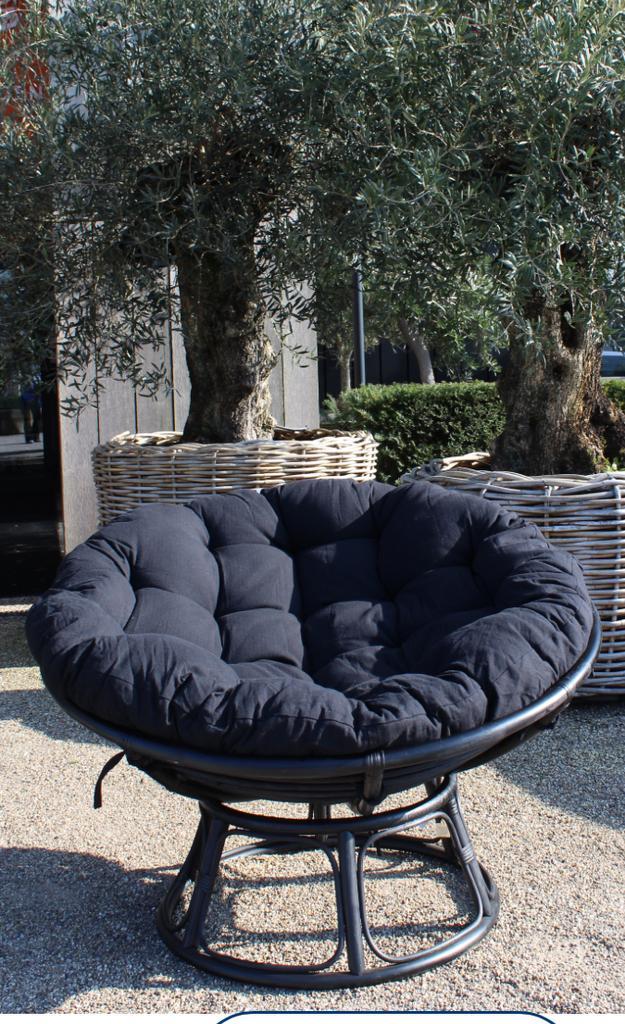Papasan Loungestoel - Zwart Rotan, Huis en Inrichting, Stoelen, Gebruikt, Eén, Riet of Rotan, Zwart, Ophalen