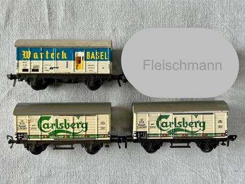 3x Fleischmann Bier goederenwagons Wartech/Carlsberg, Hobby en Vrije tijd, Modeltreinen | H0, Gebruikt, Wagon, Gelijkstroom of Wisselstroom