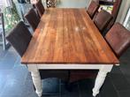 Massief eiken houten tafel met 8 bruine stoelen 200x100cm, Huis en Inrichting, Tafels | Eettafels, Ophalen, Gebruikt, 100 tot 150 cm