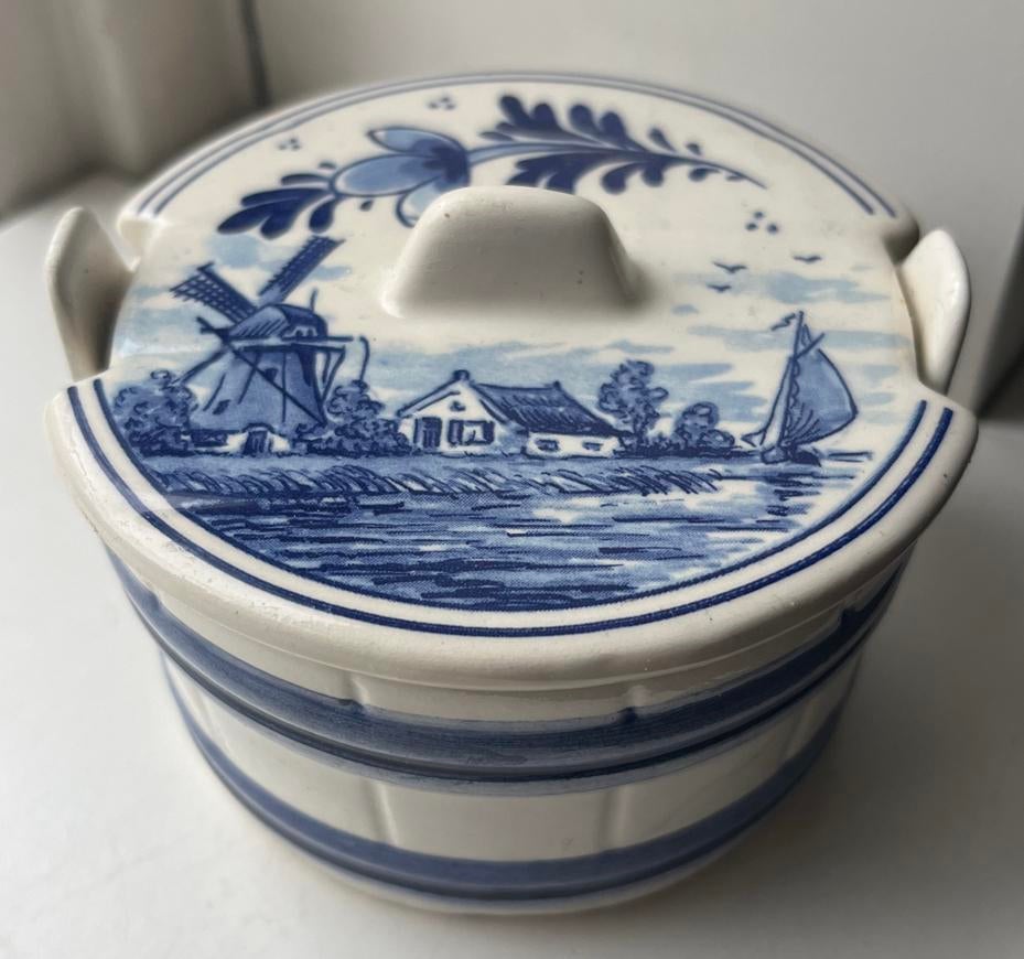 Delfts Blauw Botervloot/Suikerpot met Hollands Landschap, Ophalen of Verzenden