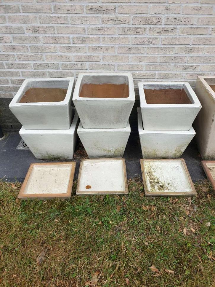 6x Large geglazuurde vorstbestendige bloempot + schaal, Tuin en Terras, Bloempotten, Binnen, Tuin, Minder dan 40 cm, Minder dan 25 cm