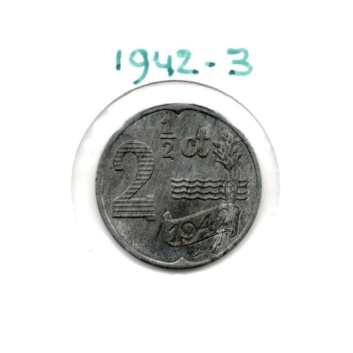 WILHELMINA 21/2 CENT ZINK 1942 EEN MOEILIJK JAAR, Postzegels en Munten, Munten | Nederland, Losse munt, 5 cent, Koningin Wilhelmina