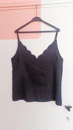 Zwarte scallop cami spaghetti bandjes top hemdje, Verzenden, Zwart, Maat 46/48 (XL) of groter, Zonder mouw