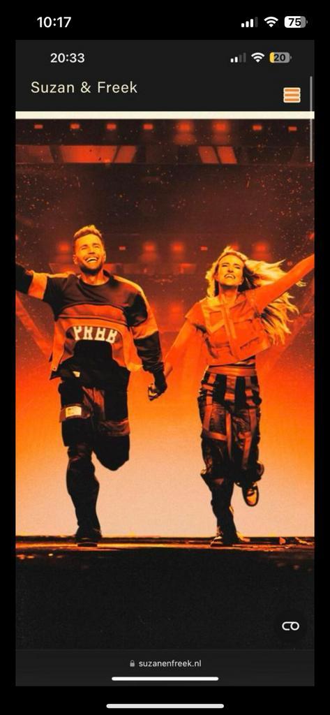 Suzan en Freek zondagmiddag 17 mei 2x platina Zitplaatsen, Tickets en Kaartjes, Concerten | Pop, Twee personen, Mei