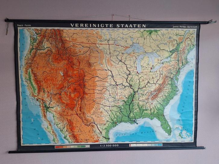 Oude schoolkaart Verenigde Staten - Haack-Painke, Antiek en Kunst, Antiek | Schoolplaten, Aardrijkskunde, Ophalen of Verzenden