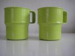 Mepal retro 2 groene mokken 2 groene schaaltjes 2 eierdopje, Caravans en Kamperen, Ophalen of Verzenden, Gebruikt