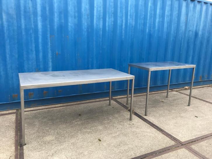 2x RVS eettafels, Huis en Inrichting, Tafels | Eettafels, Gebruikt, 50 tot 100 cm, 150 tot 200 cm, Rechthoekig, Ophalen