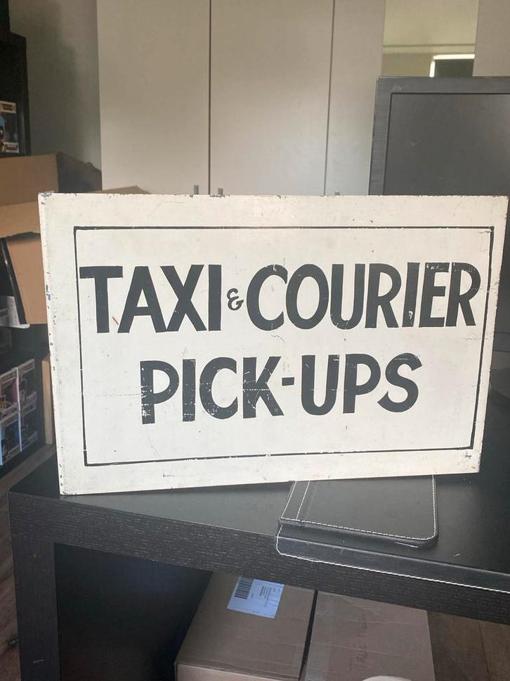 Vintage Taxi & Courier Pick-Ups stalen Bord USA, Antiek en Kunst, Antiek | Emaille, Ophalen of Verzenden
