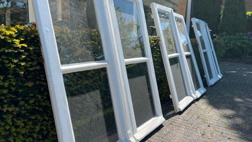 3 identieke hardhouten kozijnen / enkelglas, Doe-het-zelf en Verbouw, Kozijnen en Schuifpuien, Gebruikt, Raamkozijn, Hout, 75 tot 150 cm