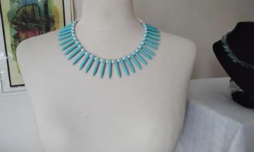 Prachtig Unieke Ketting Witte Parels Turquoise Tribale Stijl beschikbaar voor biedingen