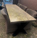 tuintafel hard hout met metalen X poot, Ophalen, Gebruikt, Rechthoekig, Hout