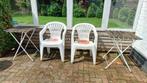 Witte stoelen en tafels, Tuin en Terras, Ophalen, Gebruikt, Kunststof, Stapelbaar