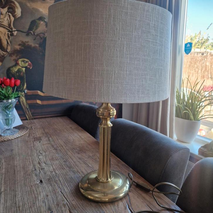 Empire Stijl Lampvoet met Crème Kap, Huis en Inrichting, Lampen | Vloerlampen, Gebruikt, Minder dan 100 cm, Metaal, Stof, Ophalen of Verzenden
