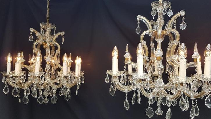 2 x 10 lamps  Maria Theresia kroonluchters, Huis en Inrichting, Lampen | Kroonluchters, Gebruikt, Glas, Metaal, Ophalen