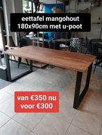 Nieuwe eettafel mangohout 180x90cm u-poot van €350 nu €300, Metaal, Industrieel landelijk koloniaal boheems barok brocante, Nieuw