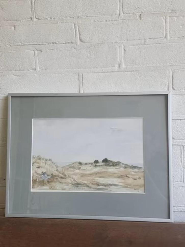 Aquarel blauwe Kiekendief in duinlandschap C. Kroon, Antiek en Kunst, Kunst | Schilderijen | Klassiek, Ophalen
