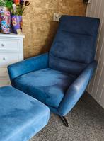 Blauwe Fauteuil met voetenbankje, Ophalen, Gebruikt, 75 tot 100 cm, 50 tot 75 cm