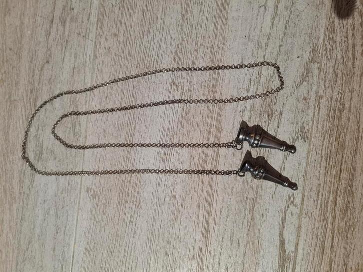 Antieke breinaald dopjes ketting, Sieraden, Tassen en Uiterlijk, Kettingen, Zo goed als nieuw, Zilver, Ophalen of Verzenden